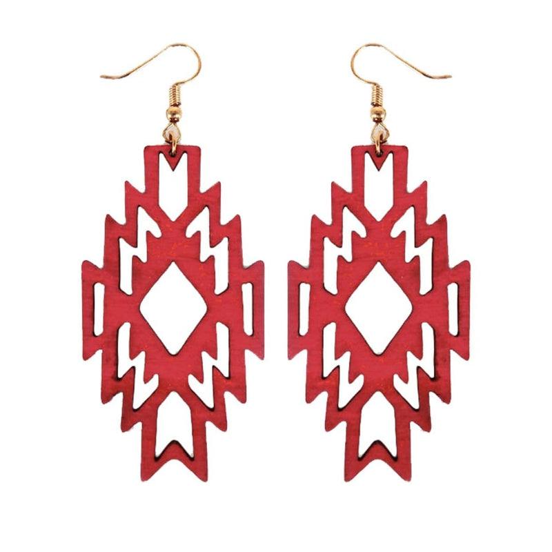 Aztec Wooden Earrings-Red