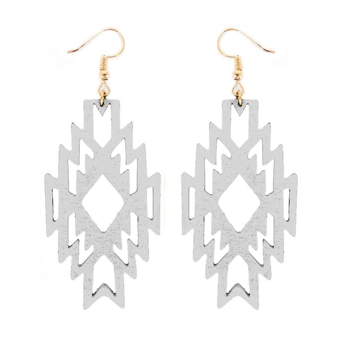 Aztec Wooden Earrings-White