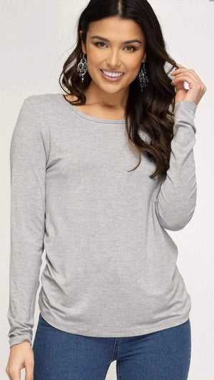 Basic Ruched Knit Top-Grey