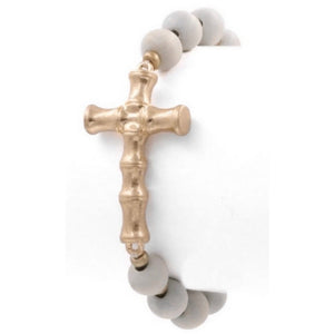 Beaded Cross Bracelet-Gold Cross