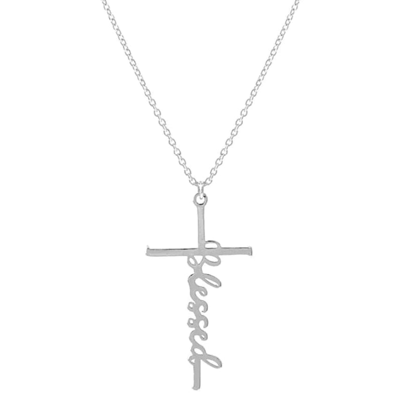 Blessed Cross Pendant Necklace-Silver