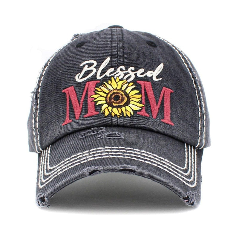 Blessed Mom Sunflower Hat- Black