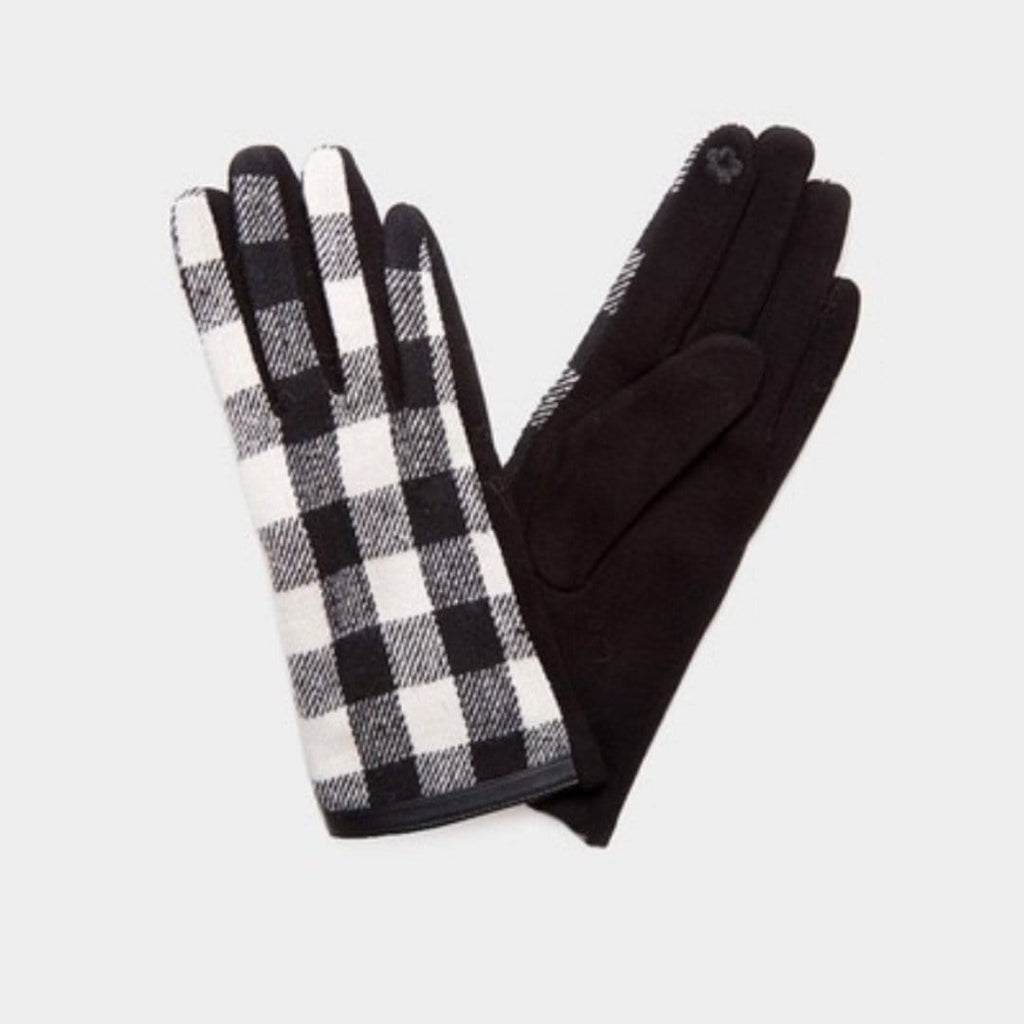 Buffalo Plaid Print Smart Gloves-White