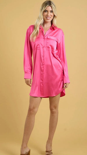 Button Down Shirt Dress-Pink