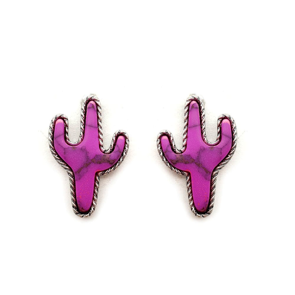Cactus Stone Post Earrings-Pink