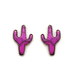 Cactus Stone Post Earrings-Pink