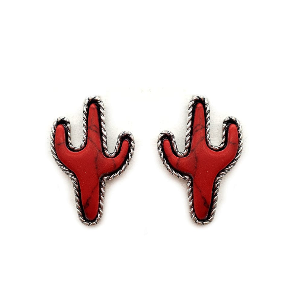 Cactus Stone Post Earrings-Red