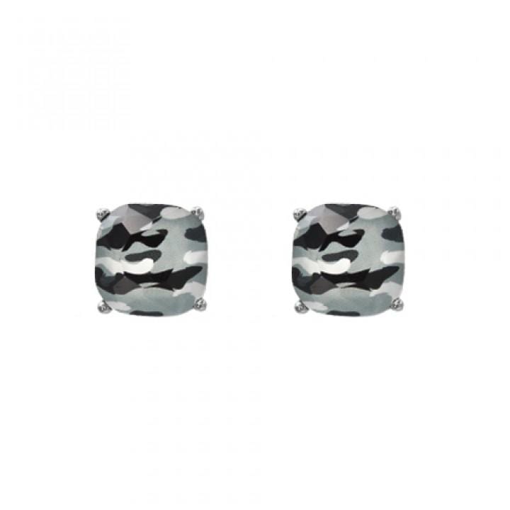 Camo Glass Stone Post Earrings-Black Mix