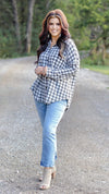Checkered Houndstooth Tunic Top-Black/Ivory