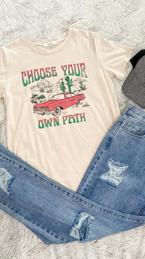 Choose Your Own Path Graphic Tee-Sand Beige