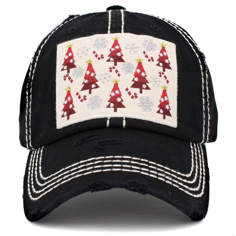 Christmas Tree Wash Vintage Hat-Black
