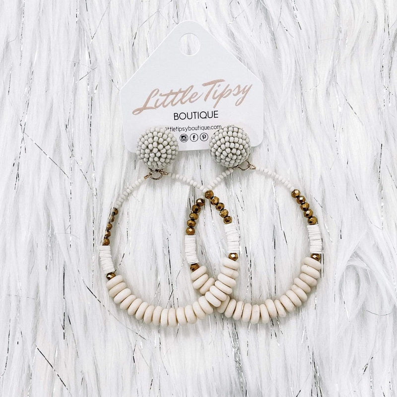 Circle Post Drop Beaded Earrings-Ivory