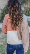 Color Block Knit Sweater Top-Taupe