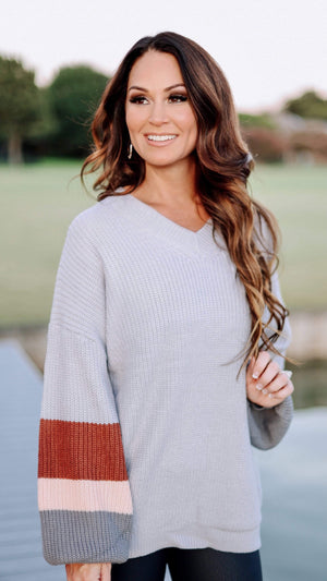 Color Block Knitted Sweater-Grey