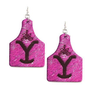 Cow Tag Leather Earring Yellowstone Brand-Pink