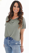 Cowl Neck Top-Pale Olive