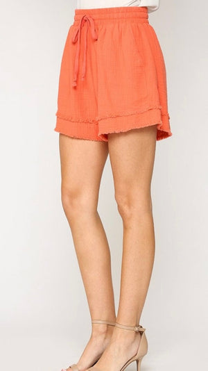 Crinkled Woven Shorts-Orange