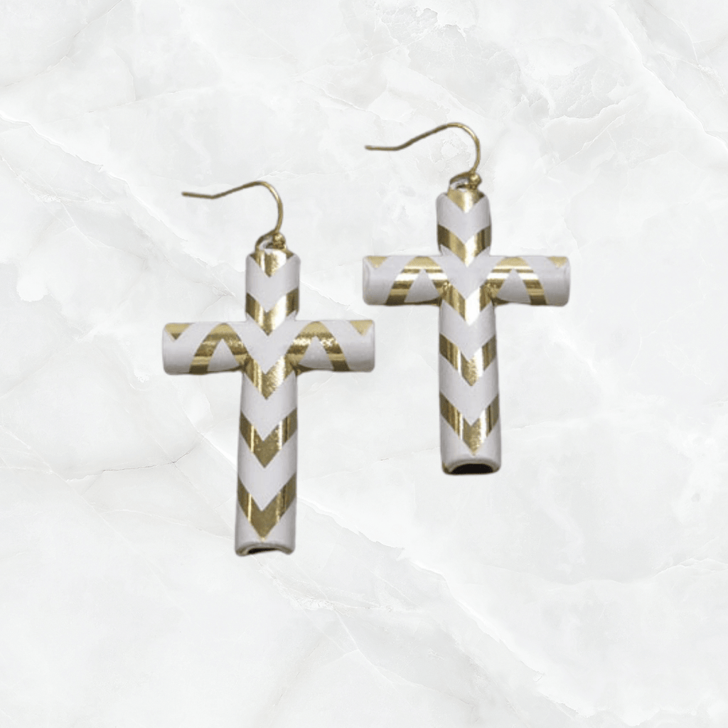 Cross Earrings-White/Gold