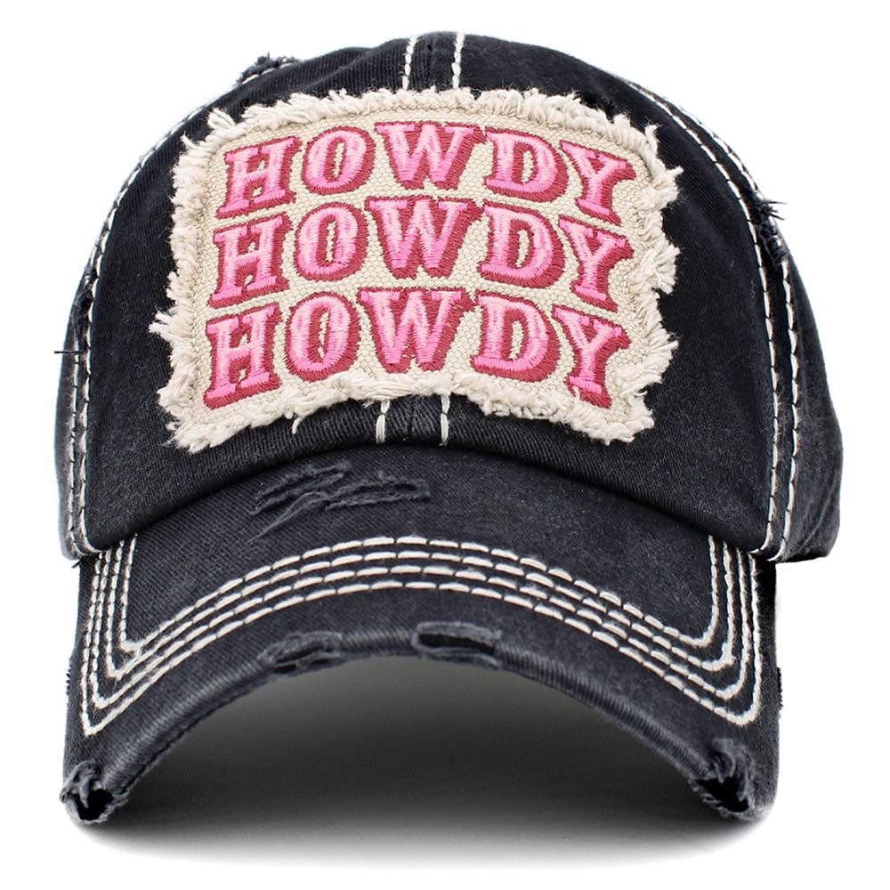 Distressed Howdy Hat - Black/Pink