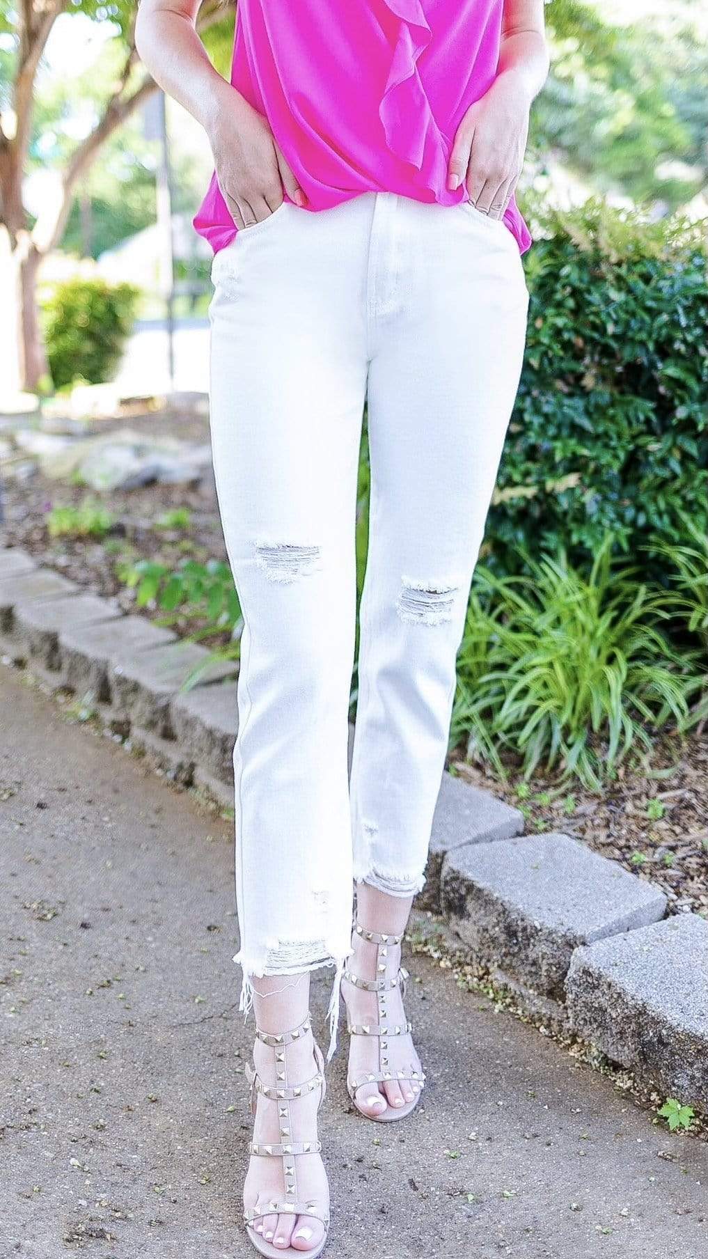 Distressed White Denim Jeans