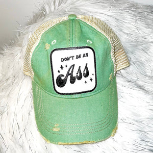DON'T BE AN Ass Distressed Trucker Hat-Sage Green