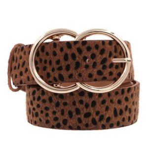 Double Circle Cheetah Belt- Cognac