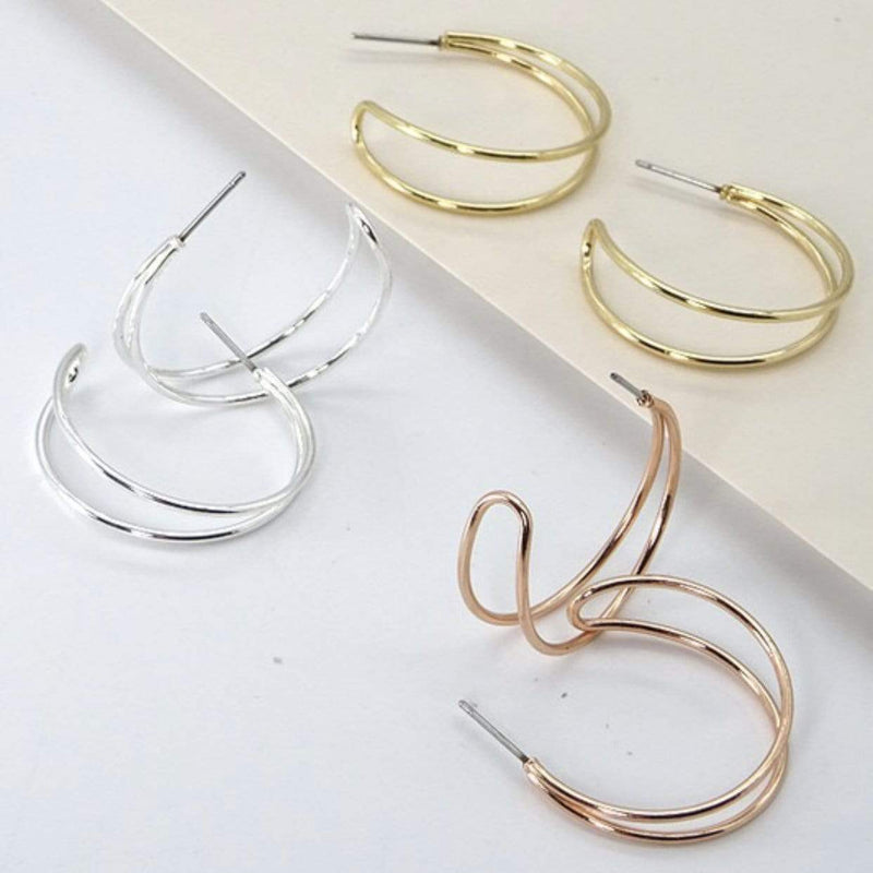 Double Wired Hoop Earrings-Rose Gold