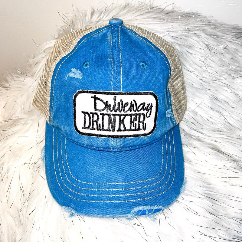 Driveway DRINKER Distressed Trucker Hat