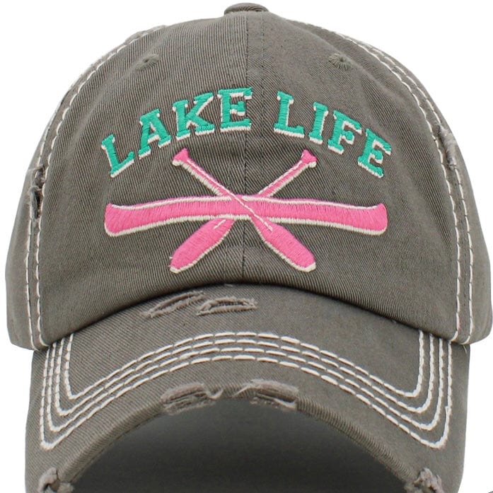 Embroidery "LAKE LIFE" Washed Vintage Ballcap-Grey