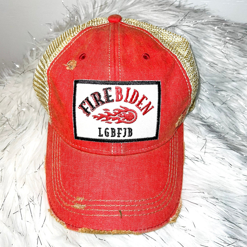 FIREBIDEN LGBFJB Distressed Trucker Hat-Red