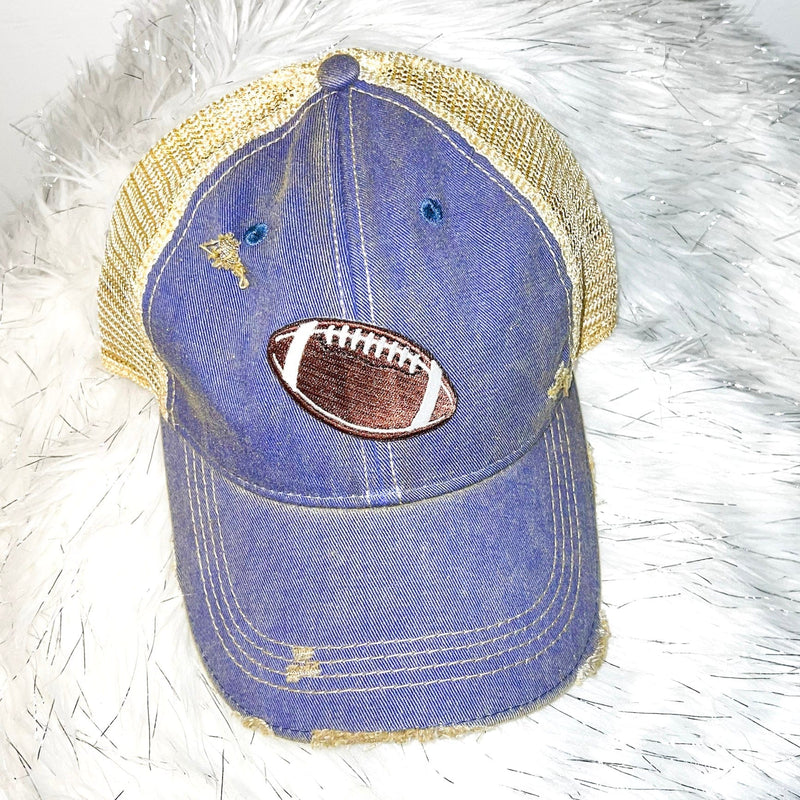 Football Patch Distressed Trucker Hat-Royal Blue