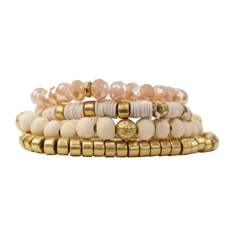 Four Layer Bead & Crystal Stretch Bracelet-Pink