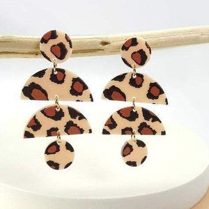 Four Row Drop Color Block Polymer clay Earrings-Leopard