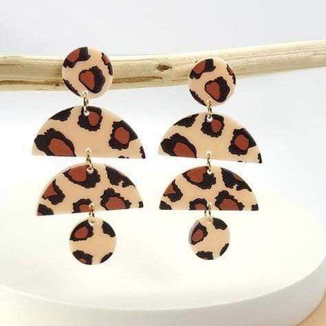 Four Row Drop Color Block Polymer clay Earrings-Leopard