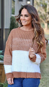 Fuzzy Knit Striped Sweater-Cinnamon/White