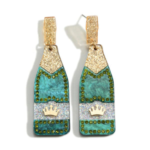 Glittered Champagne Bottle Drop Earrings