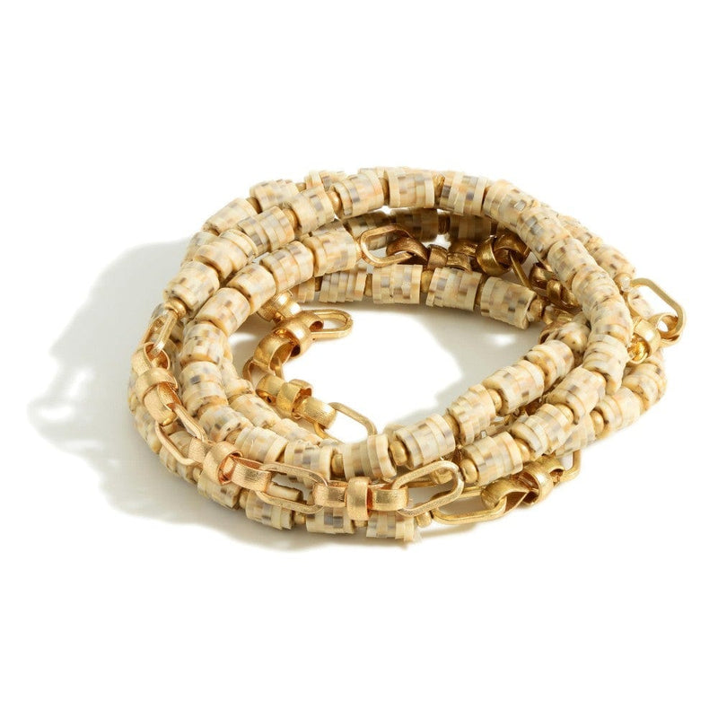 Gold Accented Heishi Bead Bracelet Set - Tan