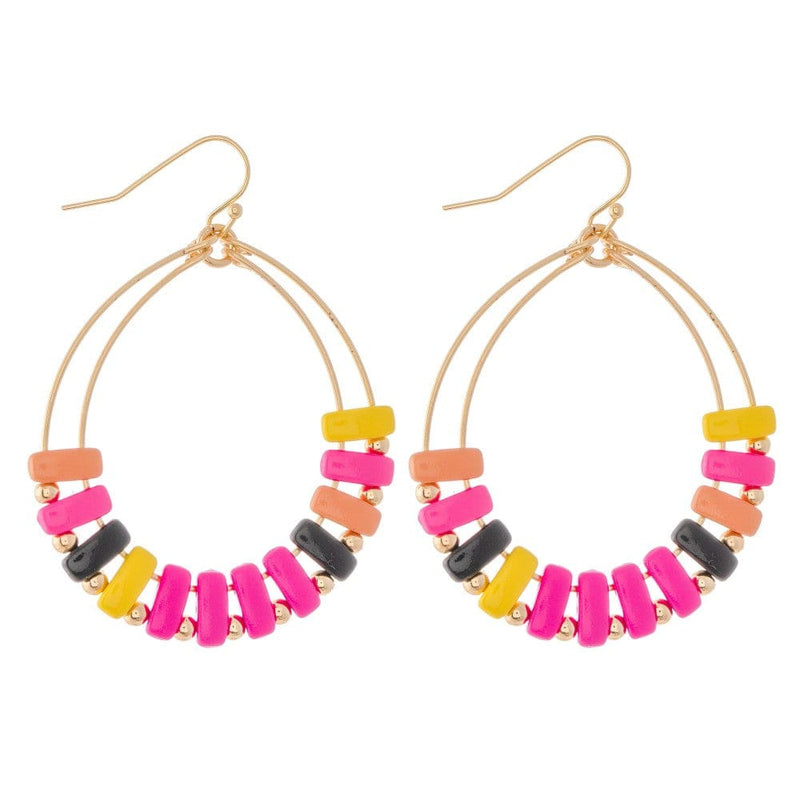Gold Color Block Teardrop Earrings - Pink