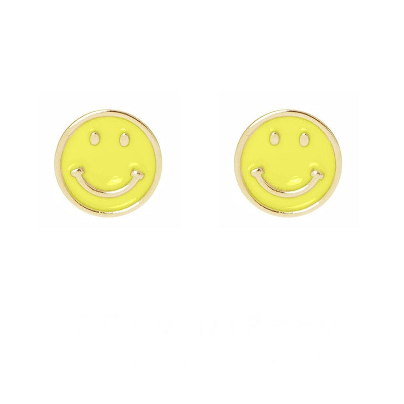 Gold Dipped Smiley Face Post Earrings-Yellow