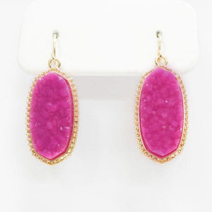 Gold Textured Stone Earrings-Pink