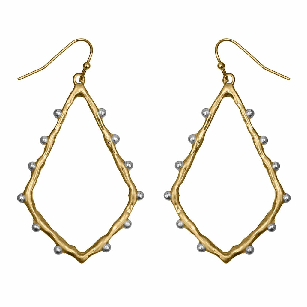 Hammered Metal Pointed Teardrop with Mini Metal Ball Earrings-Gold