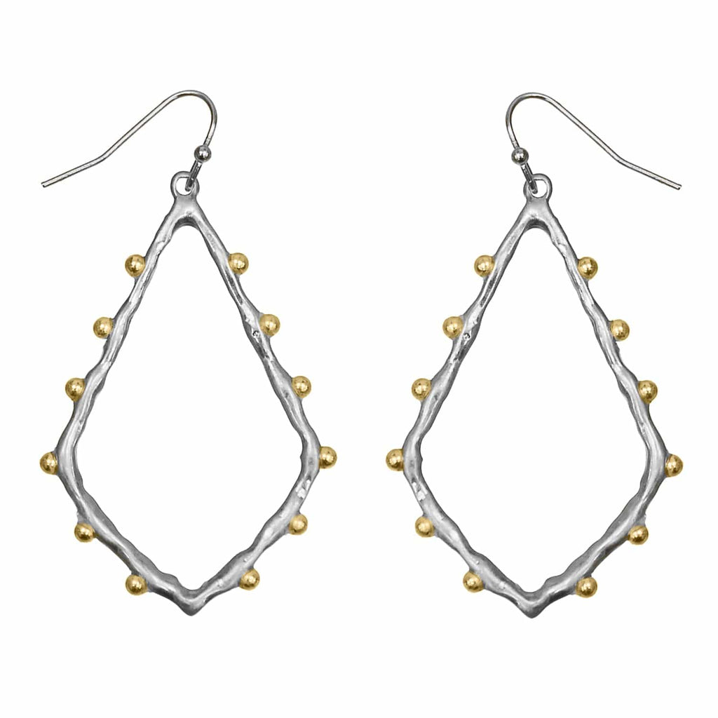 Hammered Metal Pointed Teardrop with Mini Metal Ball Earrings-Silver