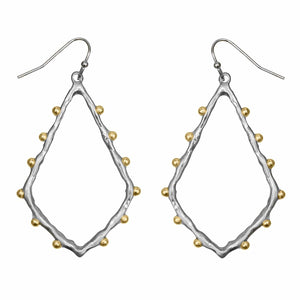 Hammered Metal Pointed Teardrop with Mini Metal Ball Earrings-Silver