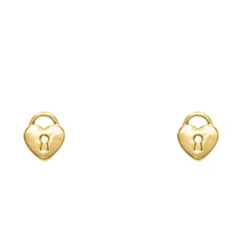 Heart Lock Stud Earrings-Gold
