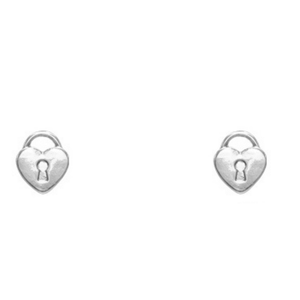 Heart Lock Stud Earrings-Silver