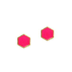 Hexagon Stud Earrings-Hot Pink