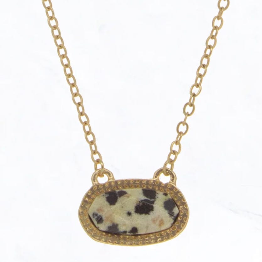 Horizontal Natural Stone Pendent Necklace-Cream Multi Color