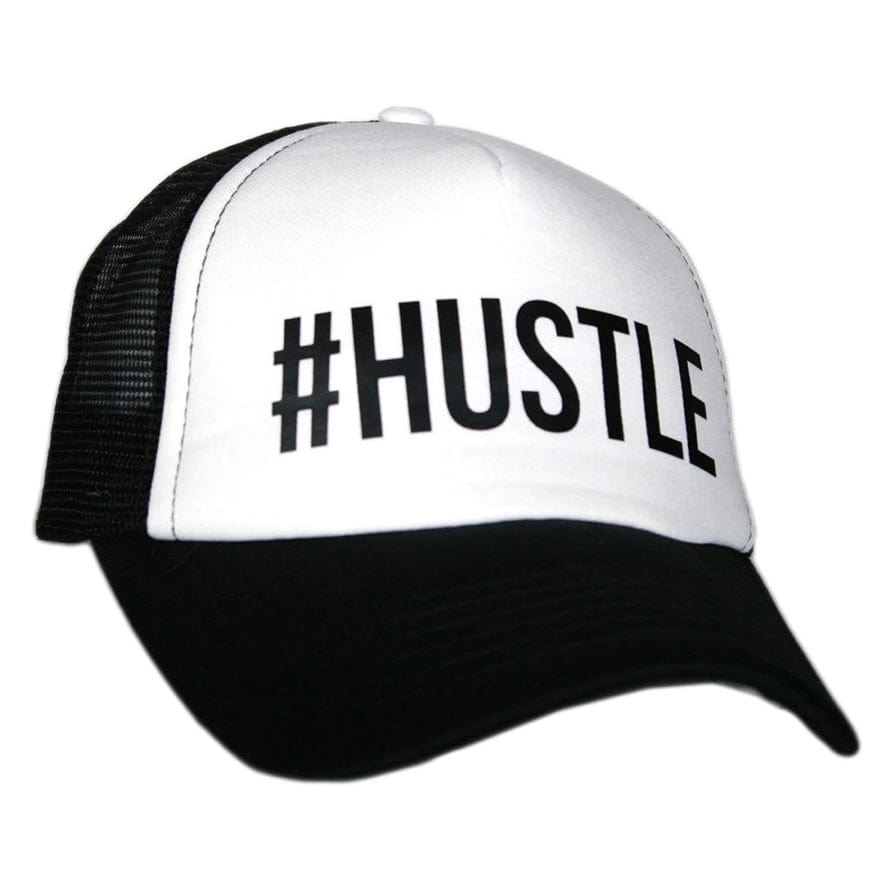 #HUSTLE Trucker Hat-Black/White