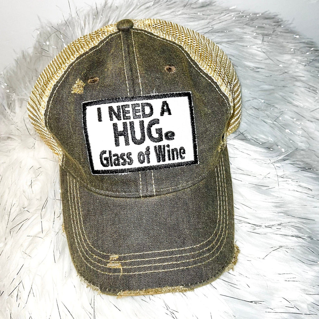 I NEED A HUGe Glass of Wine Distressed Trucker-Black Denim