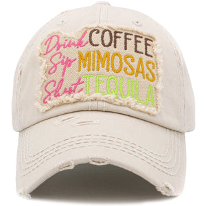 Drink Coffee, Sip Mimosas, Shoot Tequila Vintage Hat-Khaki